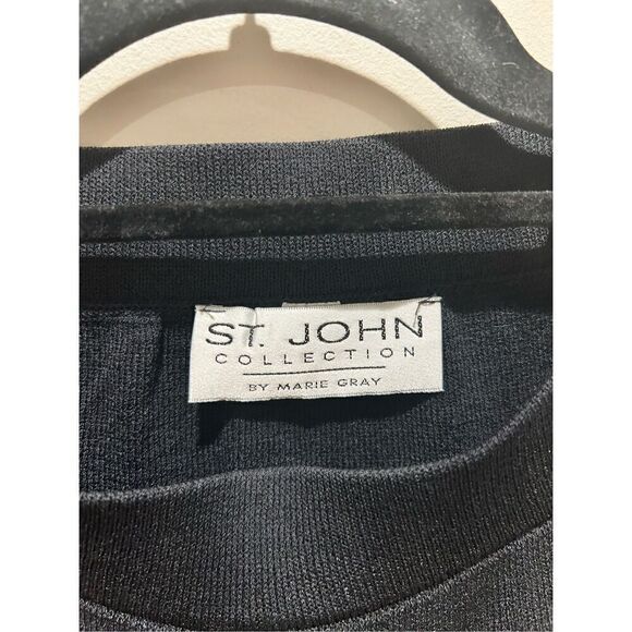 St. John Collection Santana Knit Above the Knee Skirt in Black-red stripe - Picture 3 of 3